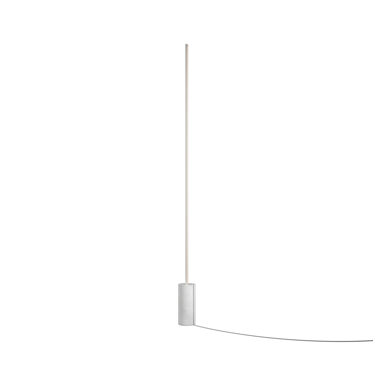 SACKit Expo 185 floor lamp with slim white aluminum profile and marble base, vertical frosted LED strip light