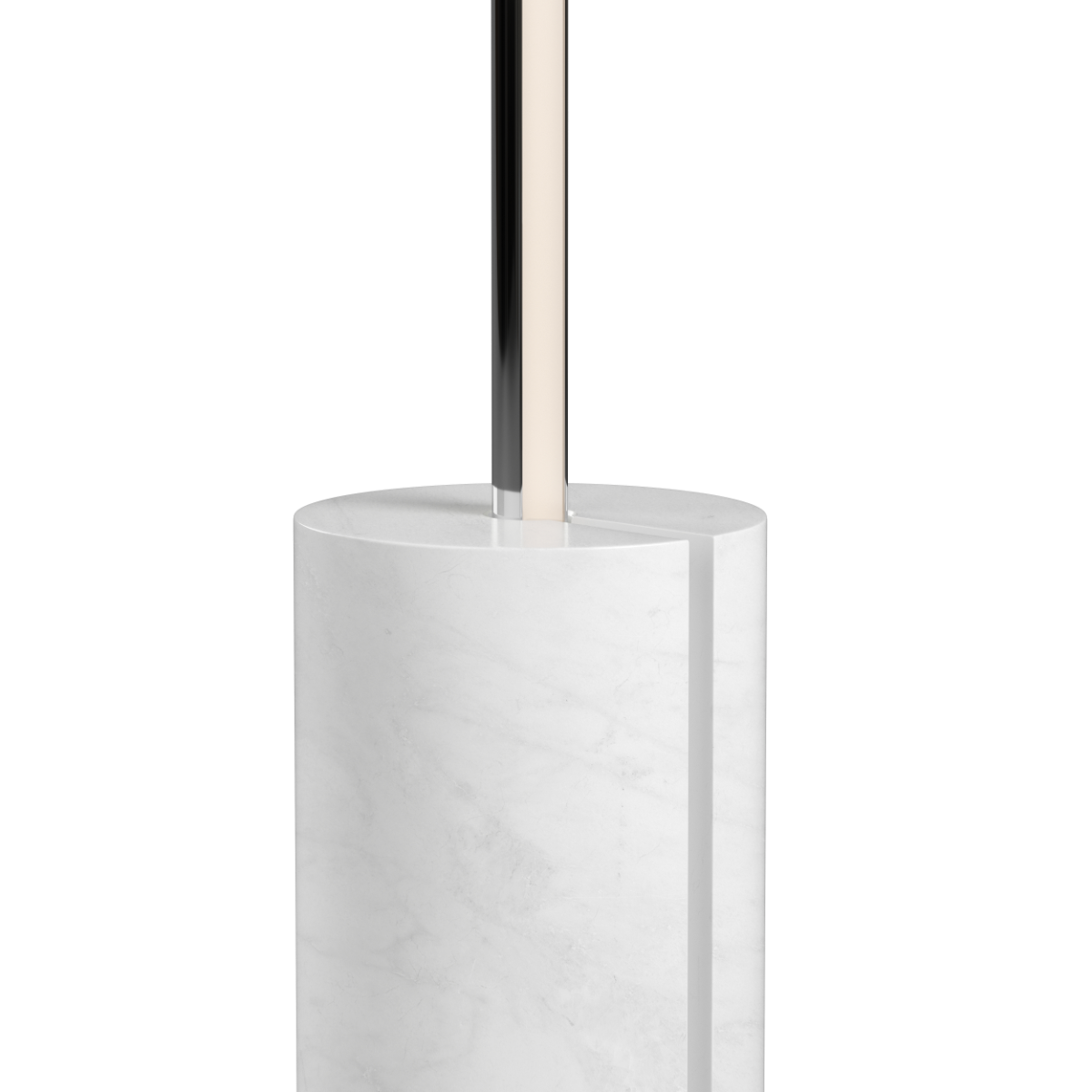 SACKit Expo 185 floor lamp with polished aluminum profile and marble base, vertical frosted LED strip light