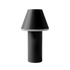 Black Cone cordless table lamp by sackit with a sleek powder coated aluminium body and softly diffused light for indoor and outdoor use