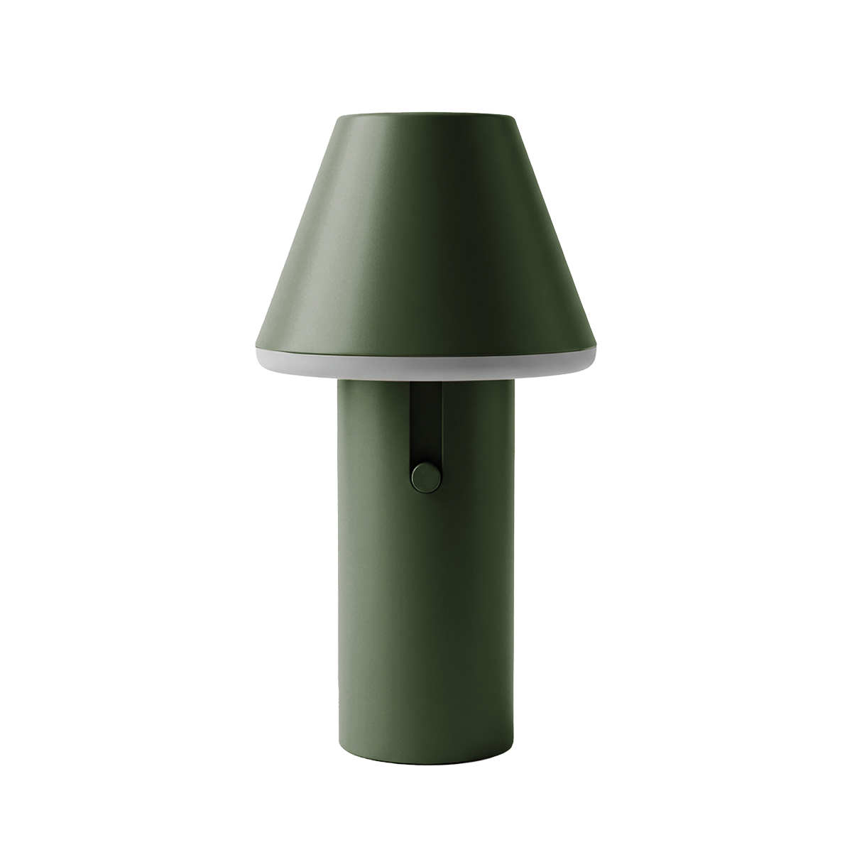 Green Cone cordless table lamp by sackit for indoor and outdoor use with a powder coated aluminium body and softly diffusing underside