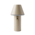 Beige cordless table lamp with a conical shade and cylindrical body by sackit for indoor and outdoor use