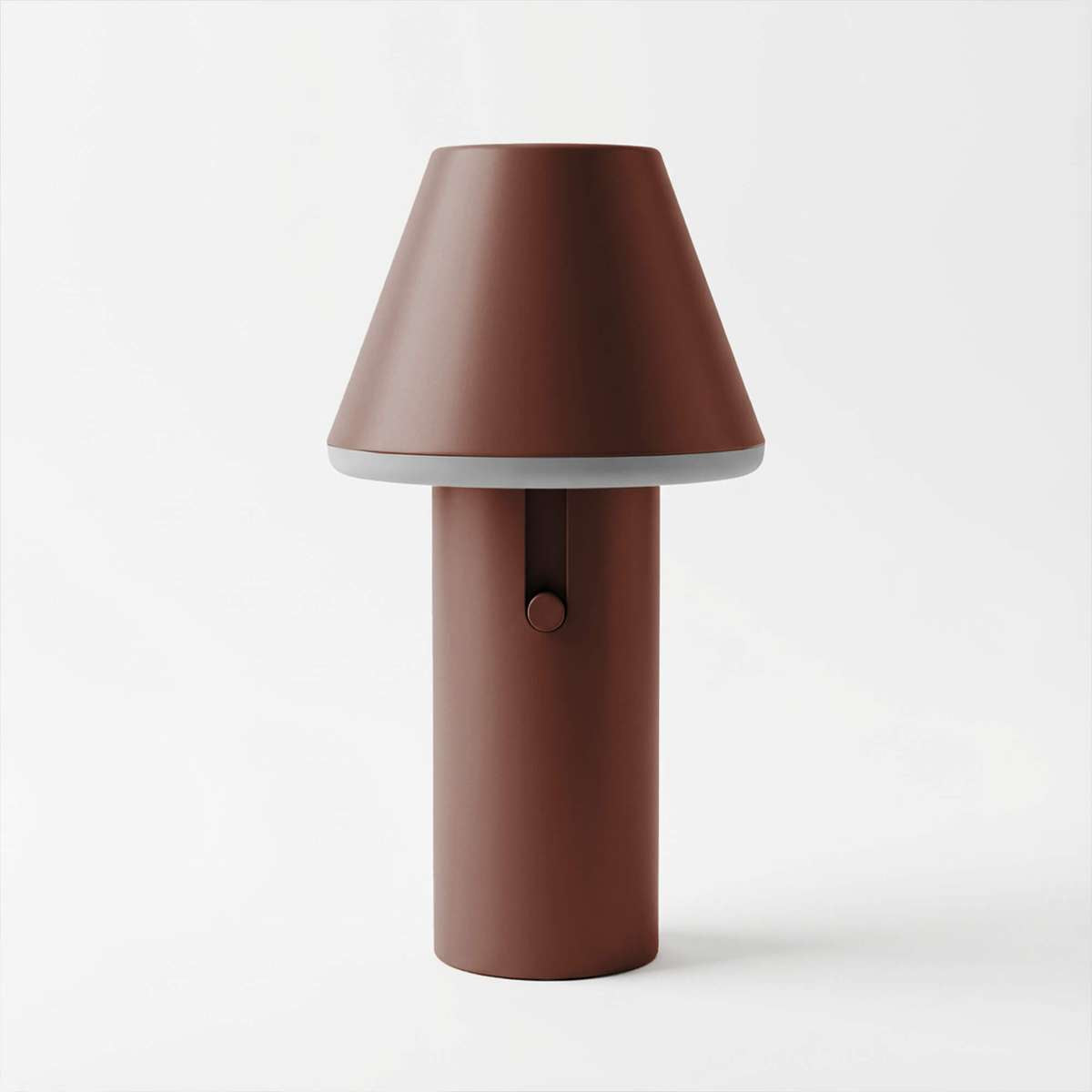 Brown Cone cordless table lamp by sackit with a tapered shade and cylindrical base for stylish indoor and outdoor lighting