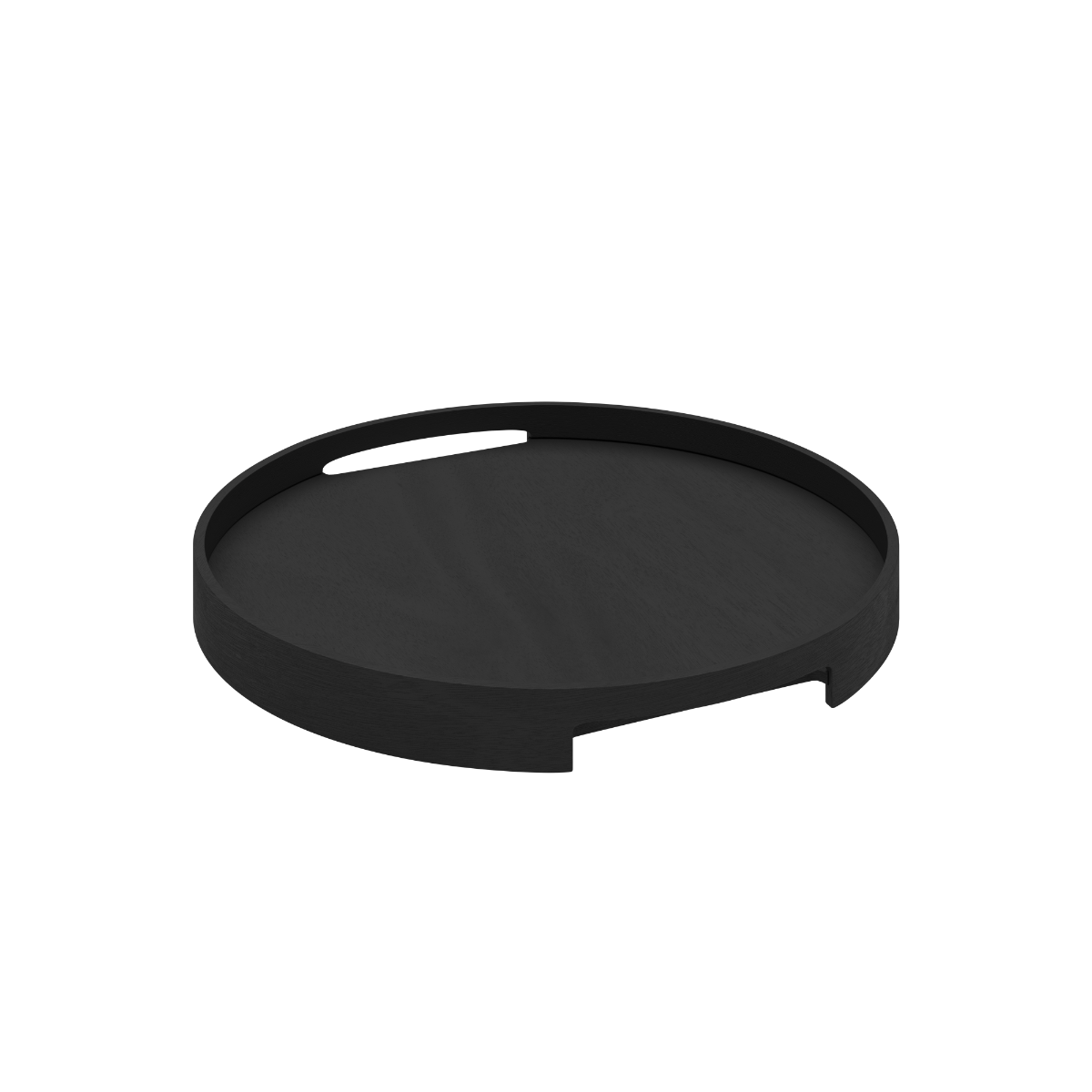 Black stained oak Nordic Serving Tray with round shape and subtle handles on a white background