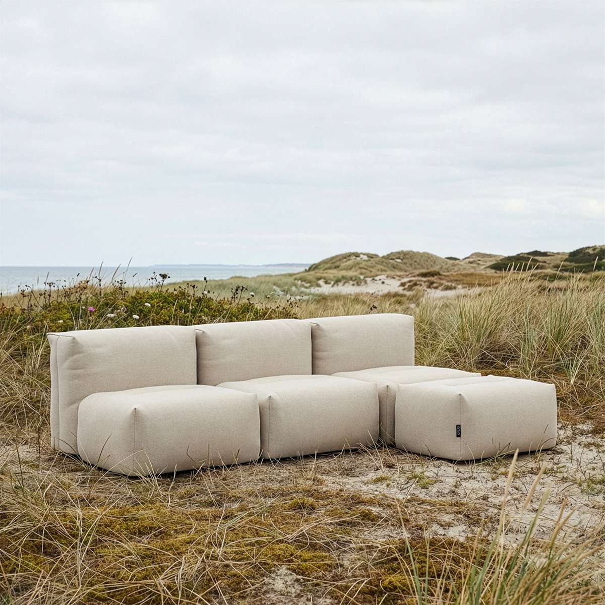Kirra Olive Soft Sofa Outdoor 3-seater with pouf, soft cushioned outdoor sofa without frame