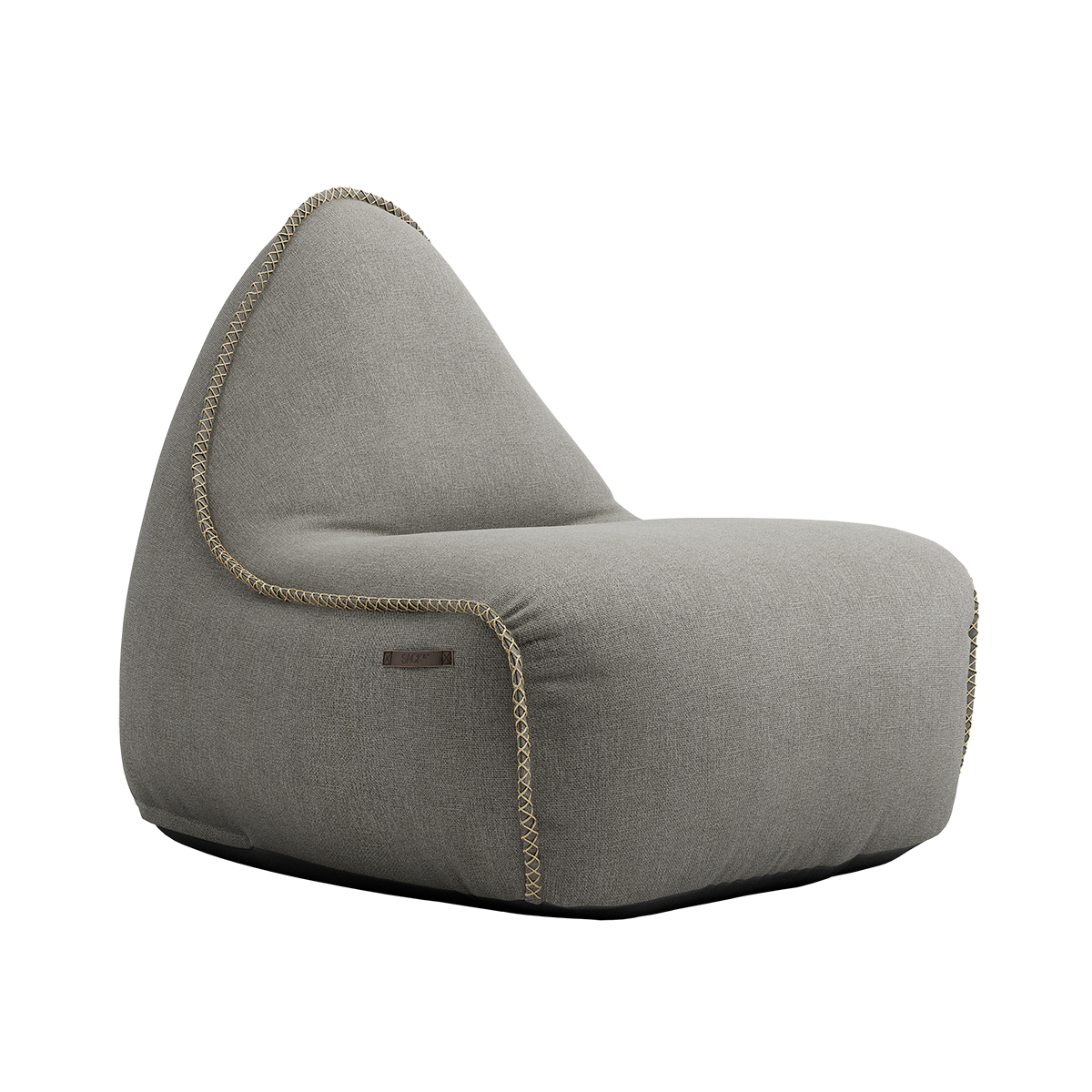 Medley Lounge Chair in Medley Grey fabric with soft, rounded shape and backrest.