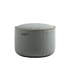 Round Cura Pouf in grey Cura fabric with soft texture and hand-sewn linen stitches.