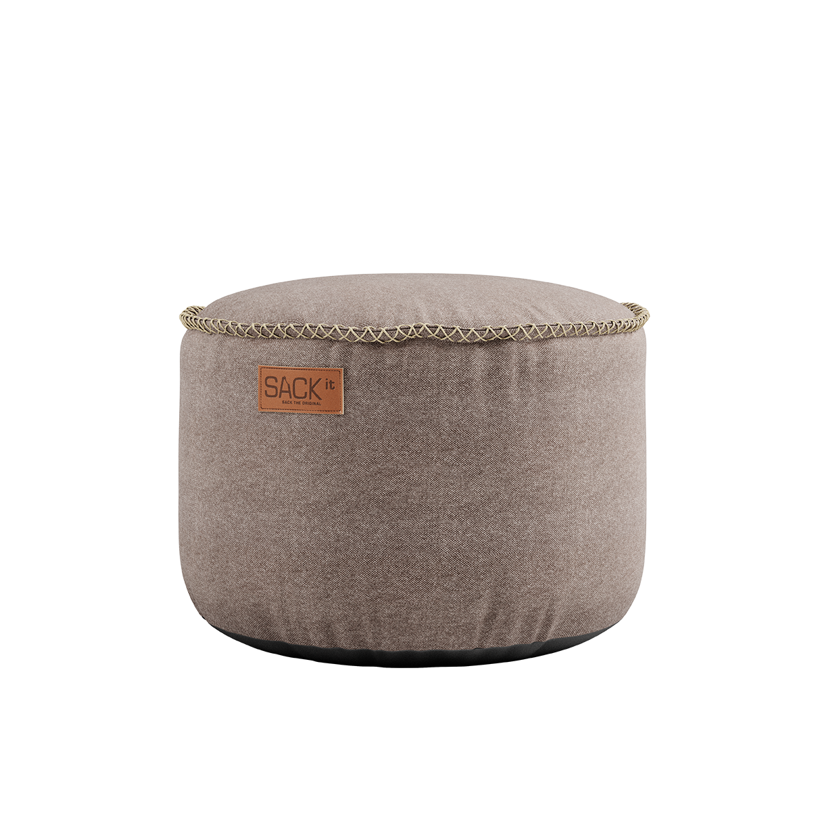Canvas Pouf 2 Pack in Canvas Black - Sand with hand-sewn linen stitches and round shape.