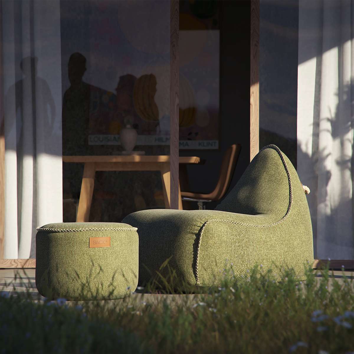 Cobana Lounge Chair in Cobana Grey with backrest, durable and water repellent bean bag chair.