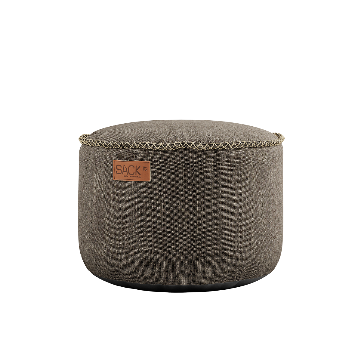Cobana Brown pouf with durable fabric and hand-sewn stitches, round shape for indoor and outdoor use