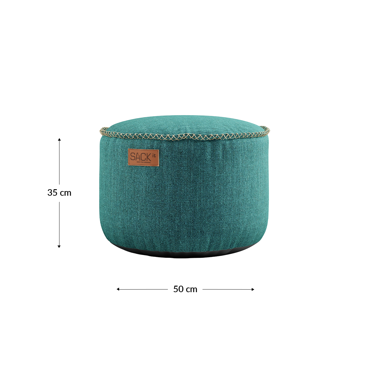 Cobana Pouf in Cobana Grey fabric with a round shape and durable, water-repellent texture.