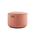 Round Cobana Pouf in soft rose color with durable fabric and hand-sewn linen stitches.