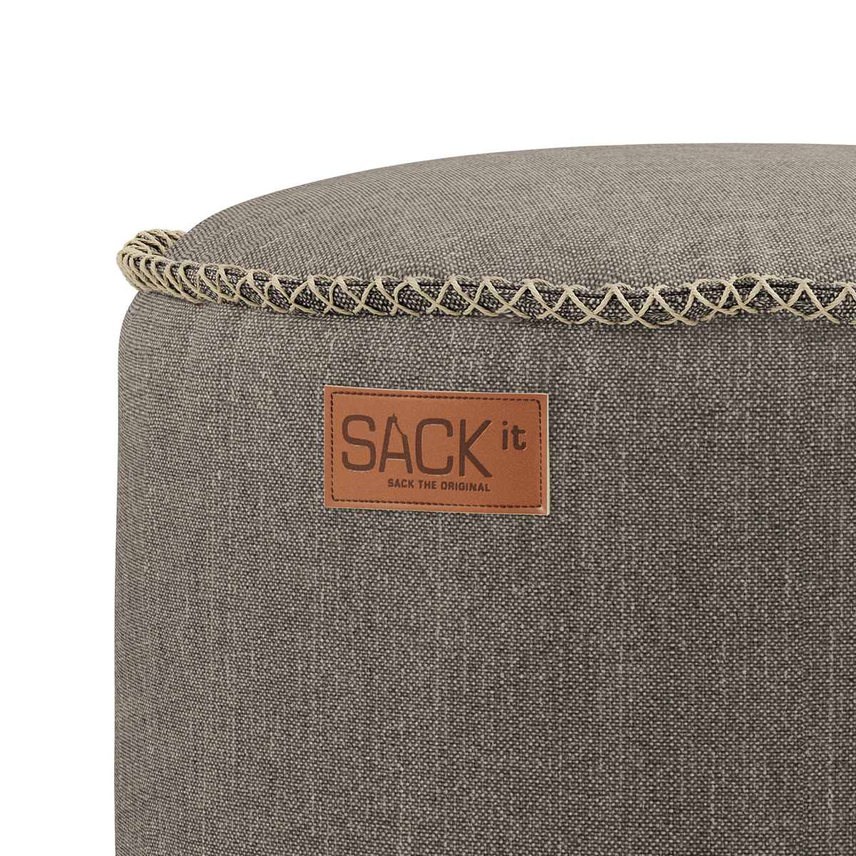 Cobana Pouf in Cobana Grey fabric with round shape and durable stitching for indoor and outdoor use