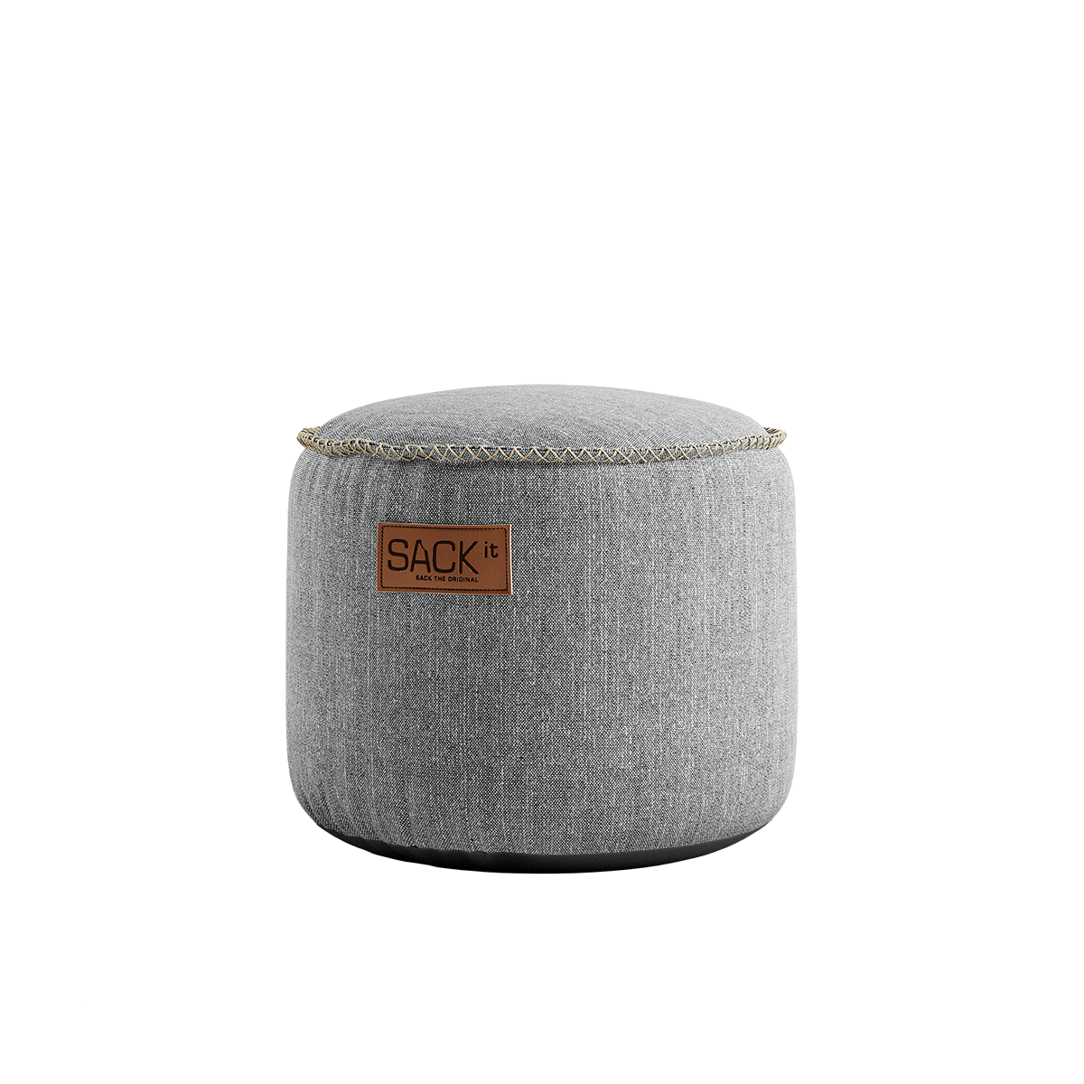 Cobana Junior Pouf in sand melange color, round shape with soft fabric texture.