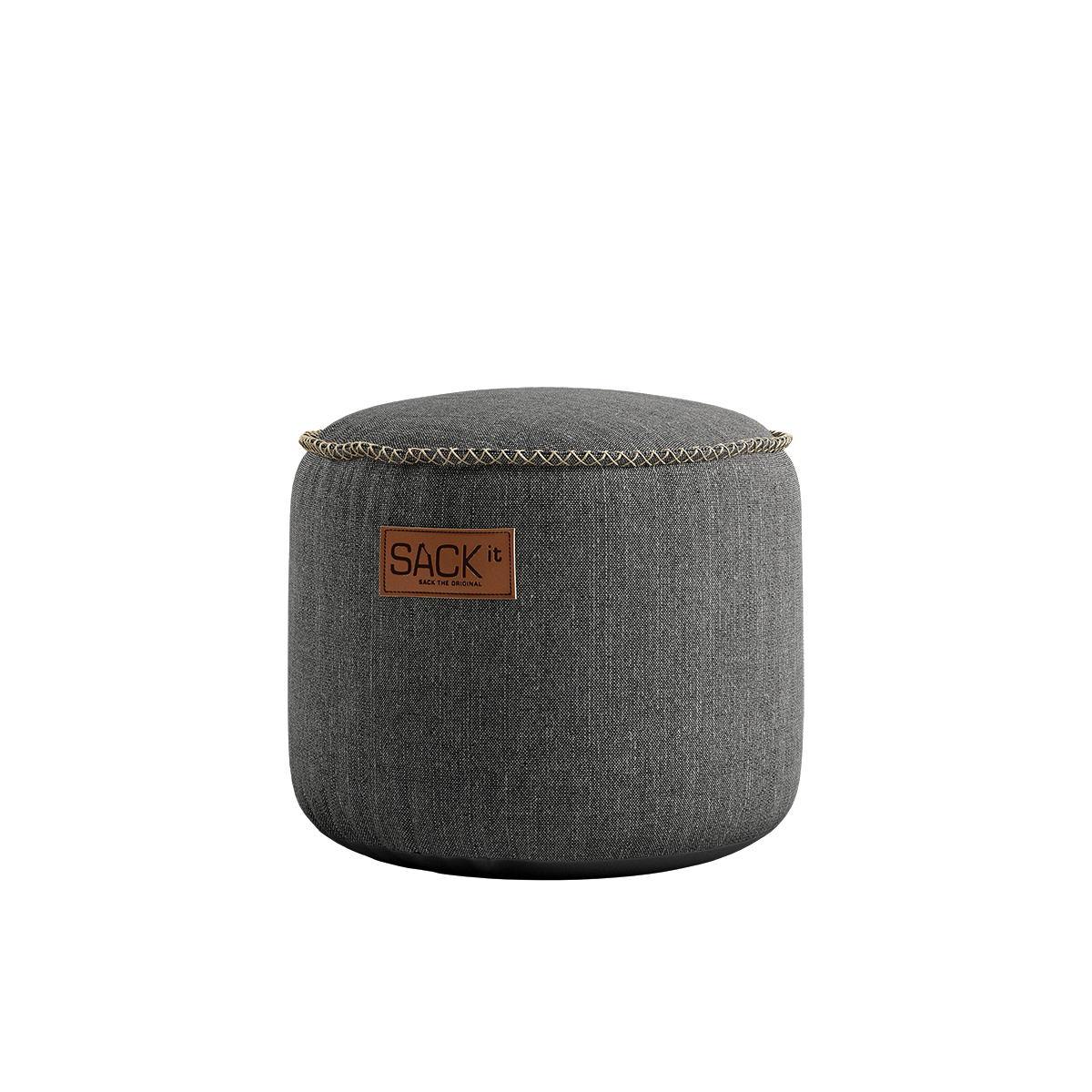 Cobana Junior Pouf in grey with round shape and soft fabric, suitable for indoor and outdoor use.