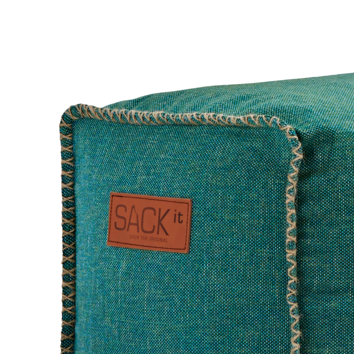 Cobana Square Pouf in black canvas fabric with a square shape and hand-stitched details