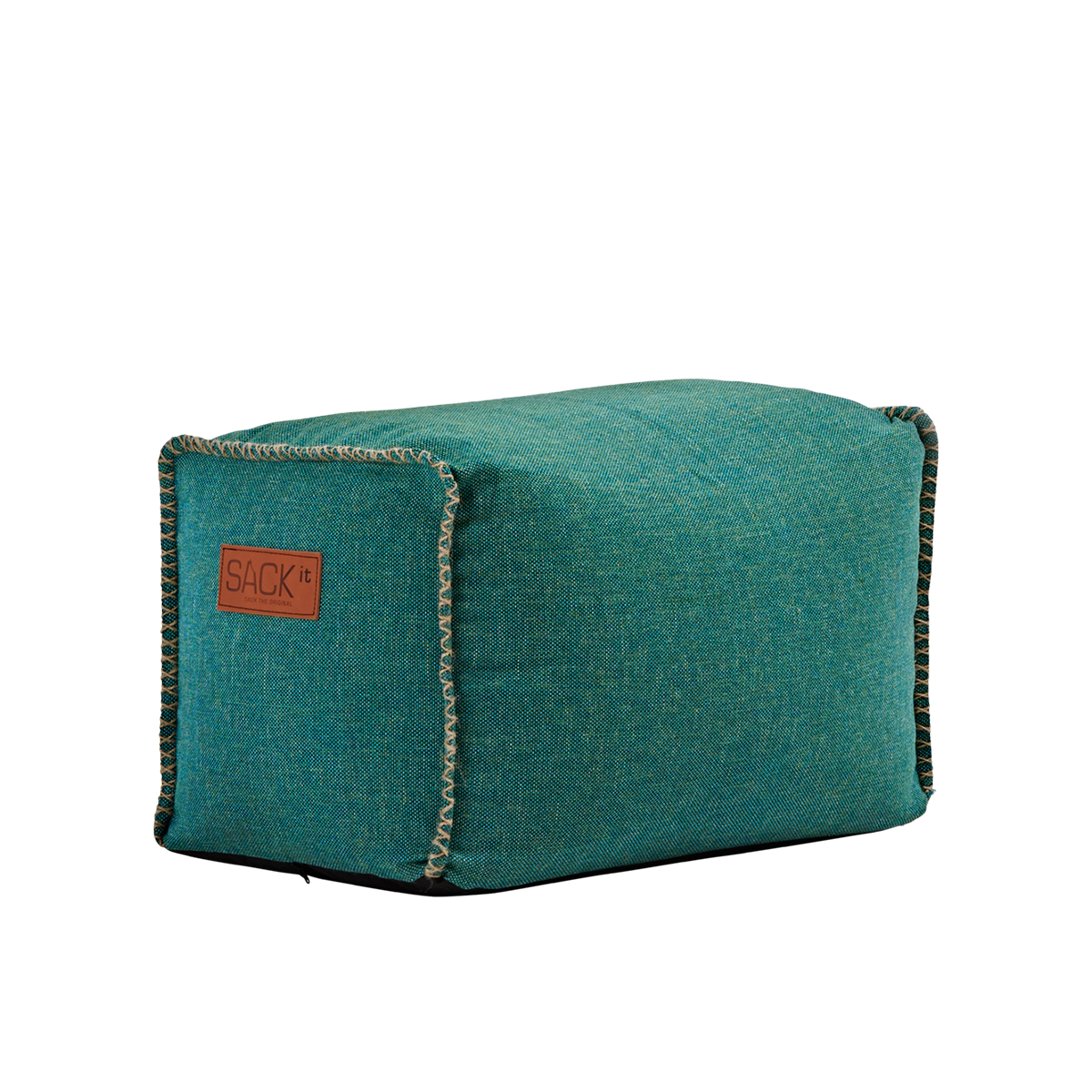 Cobana Square Pouf in Cobana Petrol Melange fabric with a square shape and stitched details