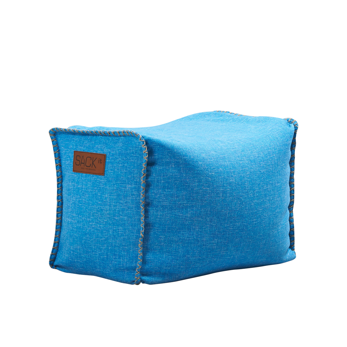 Cobana Square Pouf in turquoise with canvas fabric and hand-sewn stitches.