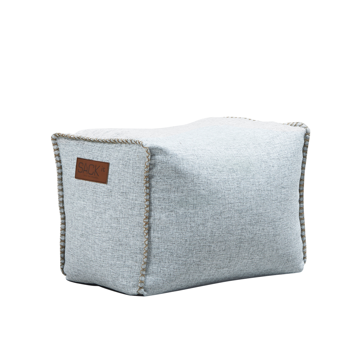 Cobana Square Pouf in white canvas fabric with hand-sewn stitches and a square shape