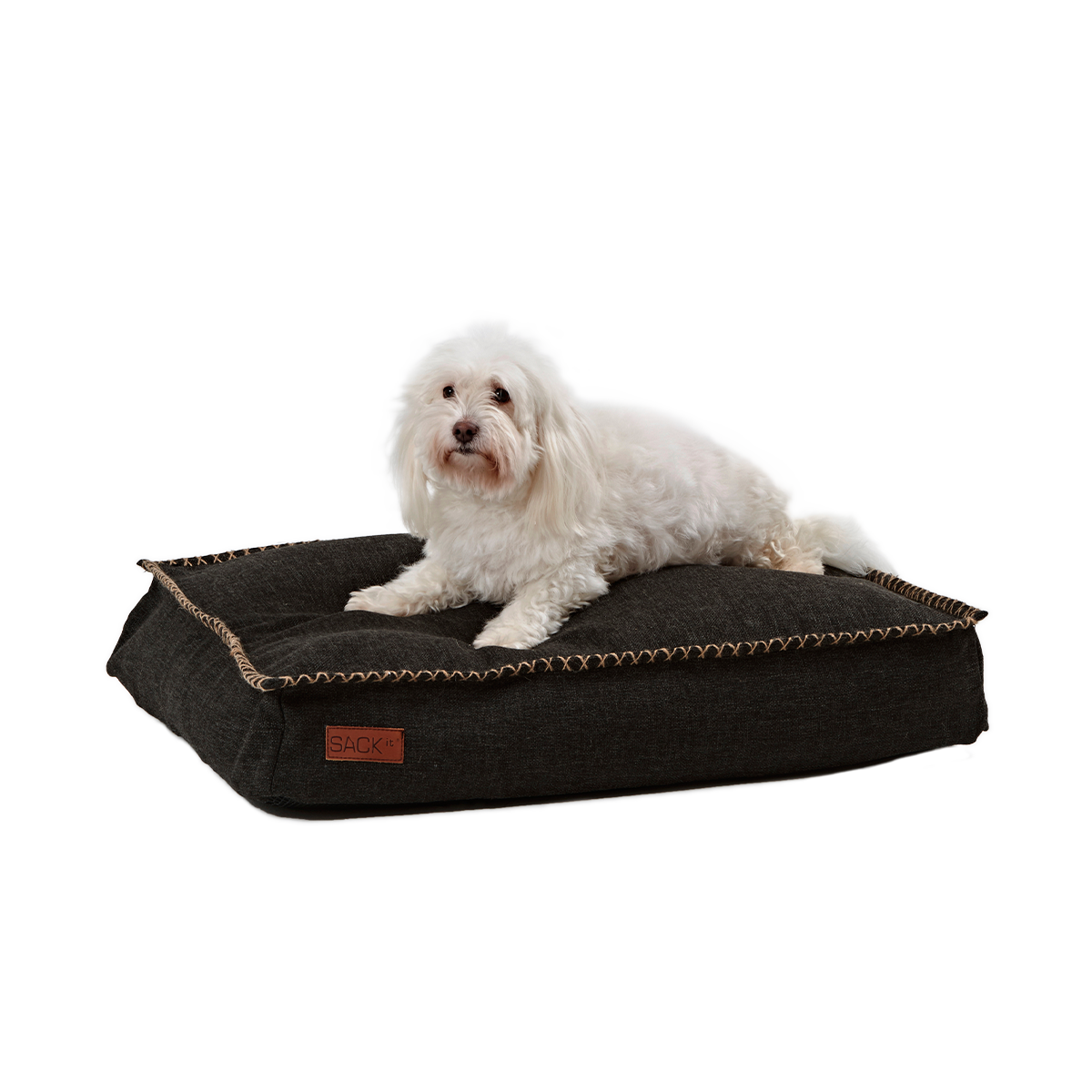Medium Cobana Black dog bed with water-repellent fabric and non-slip bottom.