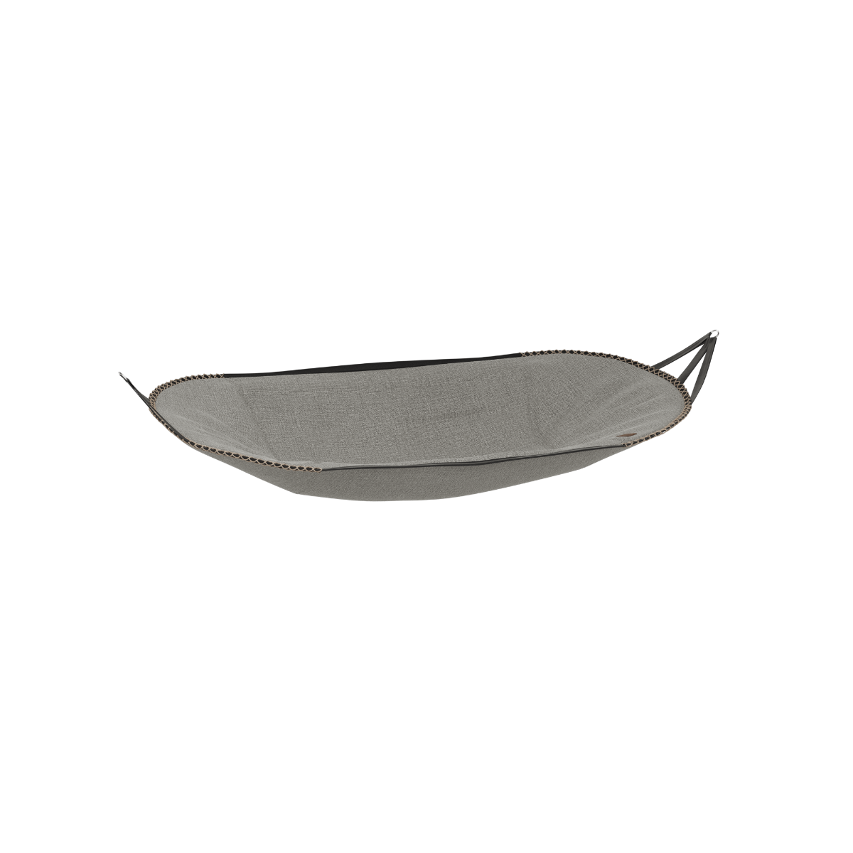 Gray Cobana hammock textile by sackit for outdoor relaxation shown without its frame with durable fabric and looped ends for hanging