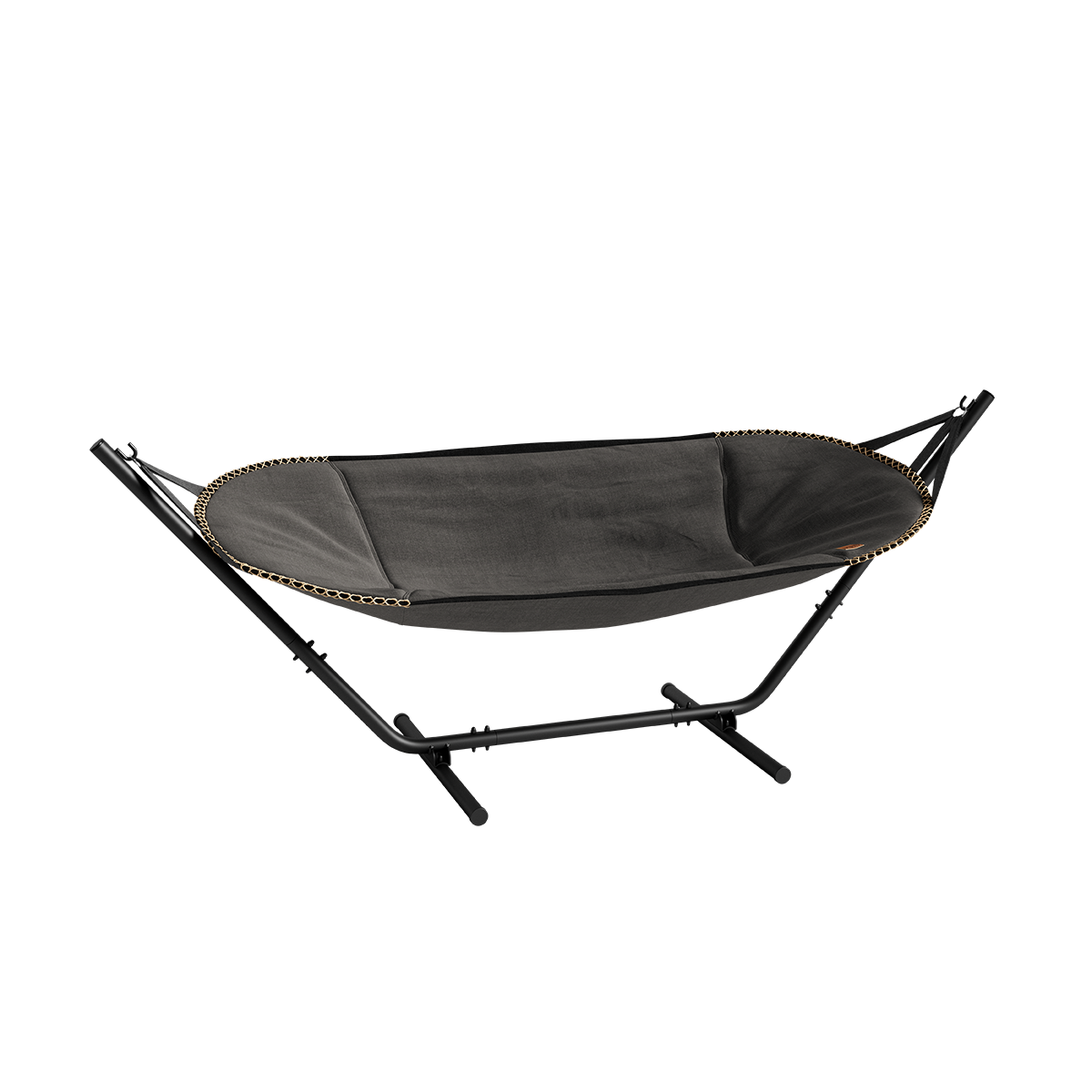 Cobana Grey hammock with black powder-coated aluminum frame for outdoor relaxation