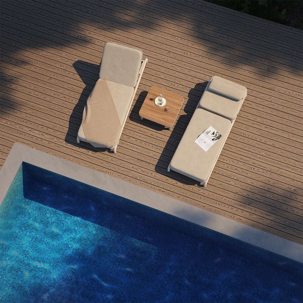 Kirra Sunbed in Kirra Sand with adjustable backrest and powder-coated aluminum frame outdoors