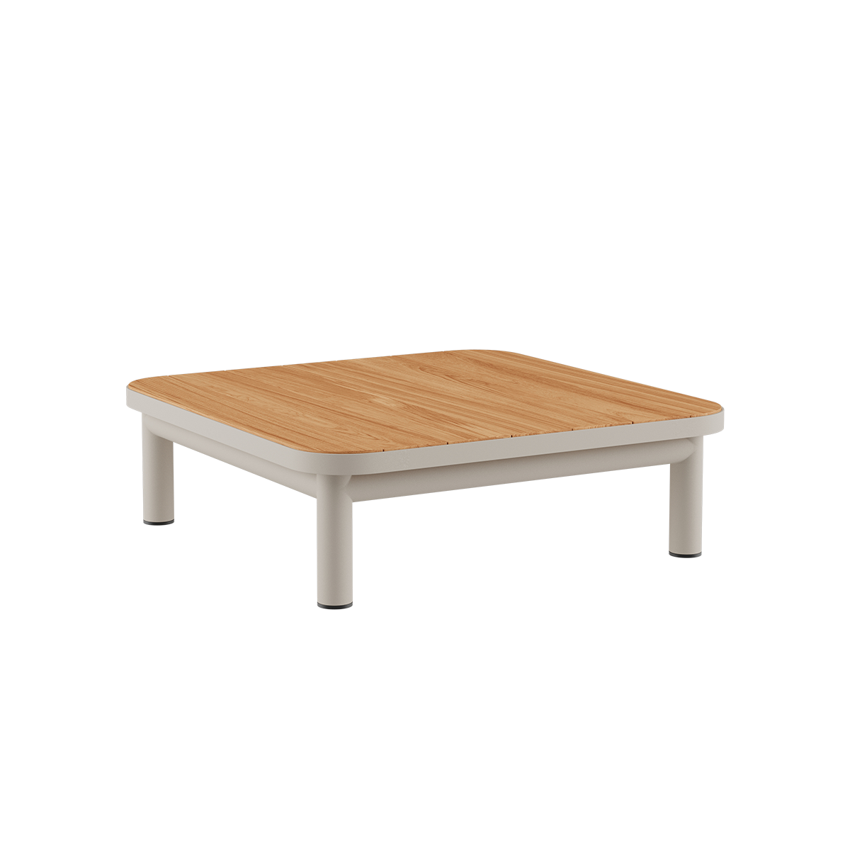 Taupe Kirra Side Table with teak wood top and powder-coated aluminum frame.