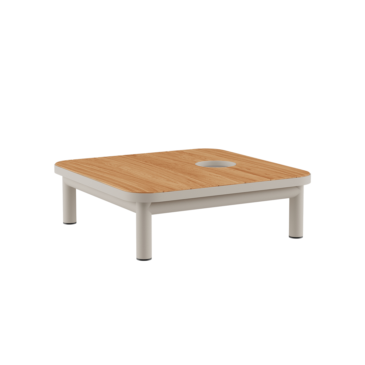 Taupe Kirra Side Table with teak wood top and powder-coated aluminum frame, without accessory fit.