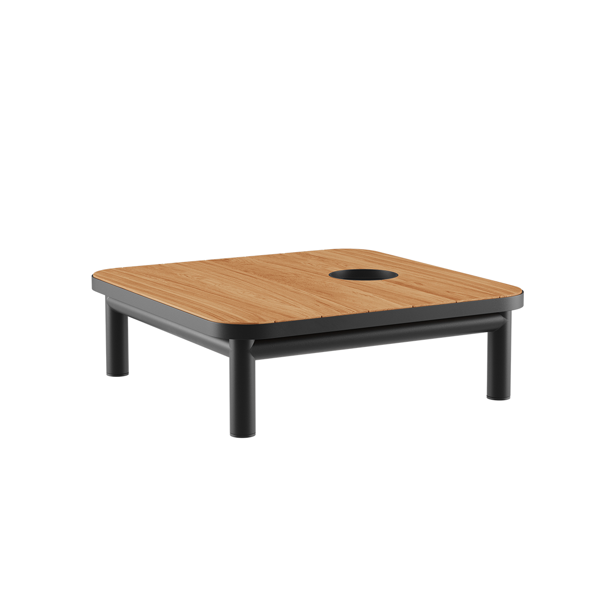 Noir Kirra Side Table with teak wood top and powder-coated aluminum frame, square shape.