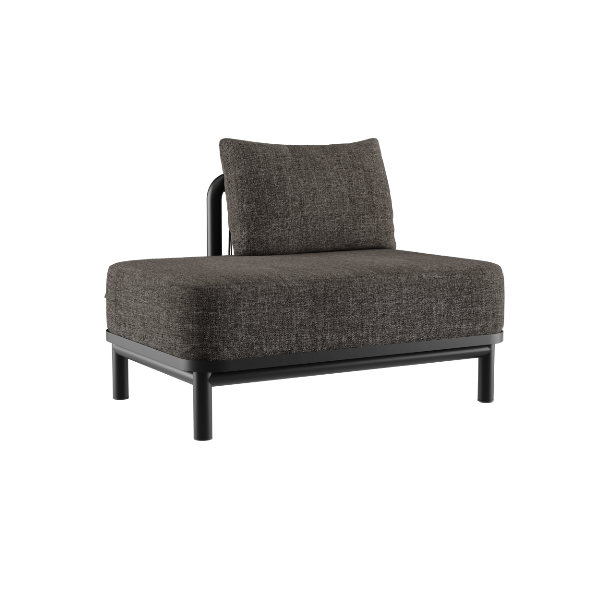 Kirra Lounge Sofa open end right in Kirra Noir with powder-coated aluminum frame and Olefin textile cushions.