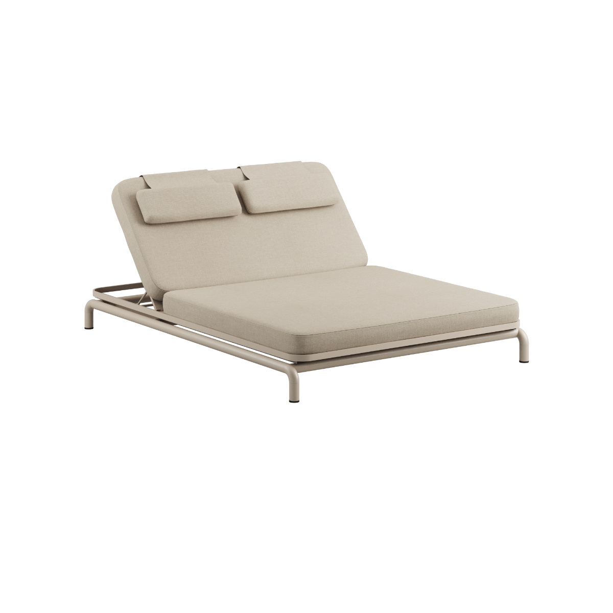 Kirra Double Sunbed in Kirra Sand color with powder-coated aluminum frame and olefin textile upholstery