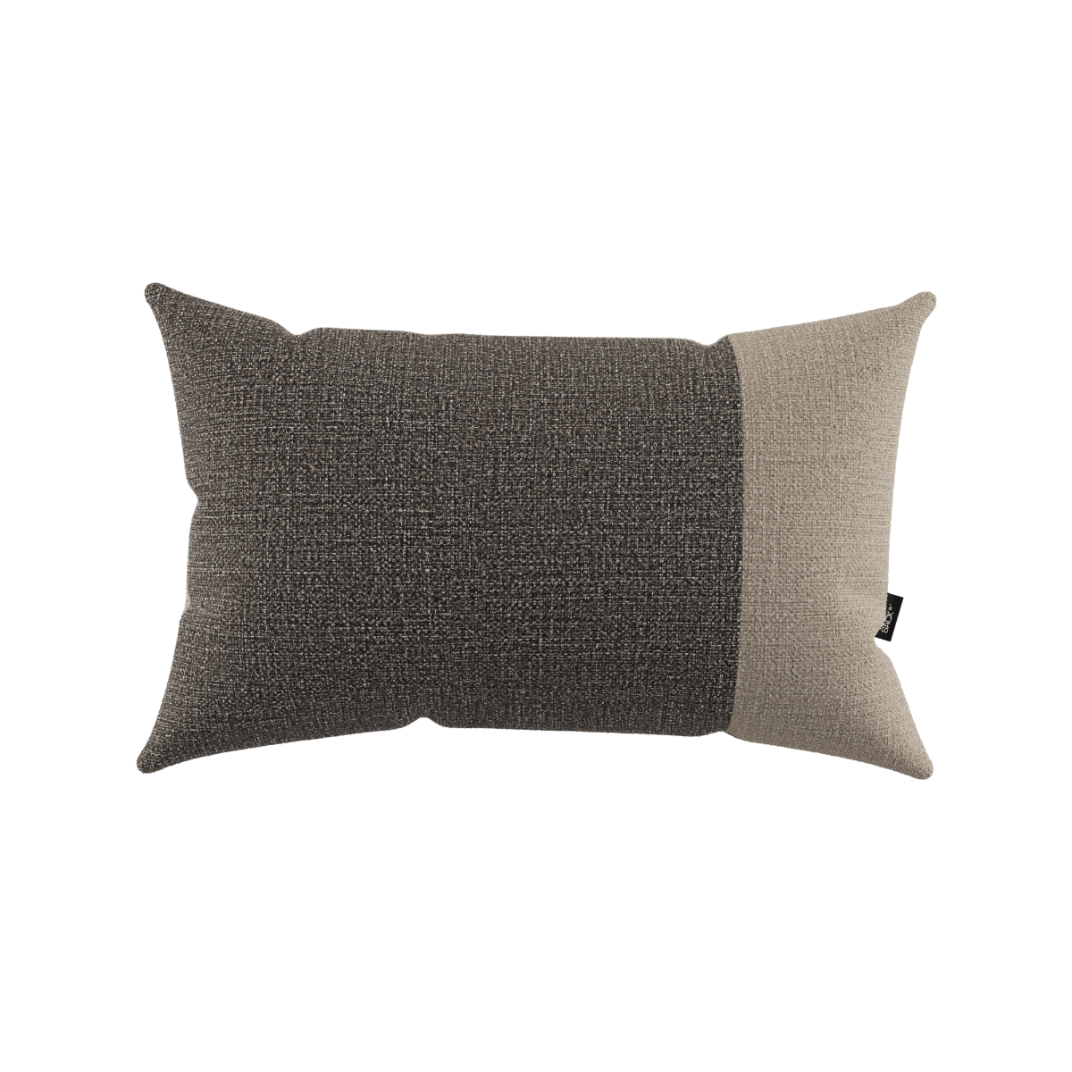 Sand and indigo color-blocked outdoor cushion with removable cover on white background