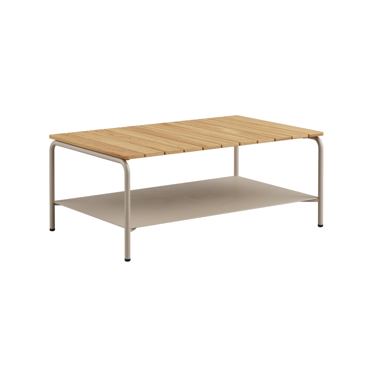 Taupe powder-coated aluminum Patio Coffee Table with teak wood top, 110x70 cm, no accessory fit