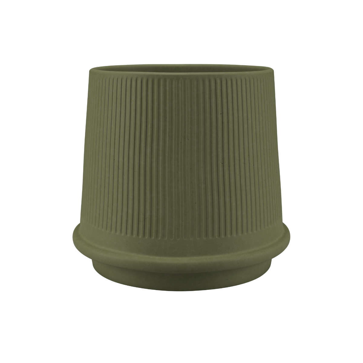 Olive ceramic Gaia 38 outdoor planter with fluted surface and drainage hole