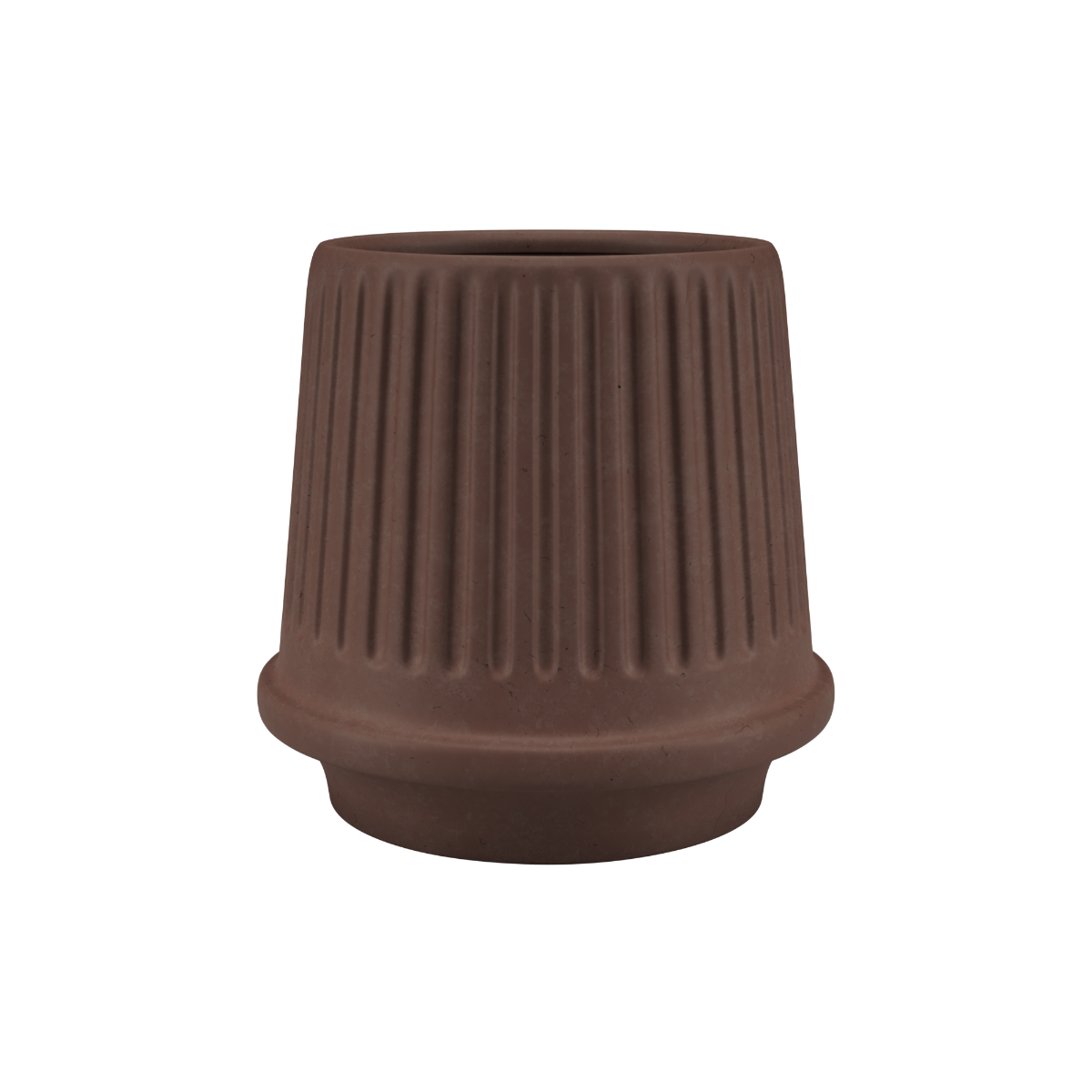 Matte mocca ceramic Gaia 16 outdoor planter with fluted surface and drainage hole