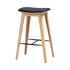 Nordic bar stool in oak with Terra Black leather upholstery and stitching, 68 cm height, powder-coated steel footrest.