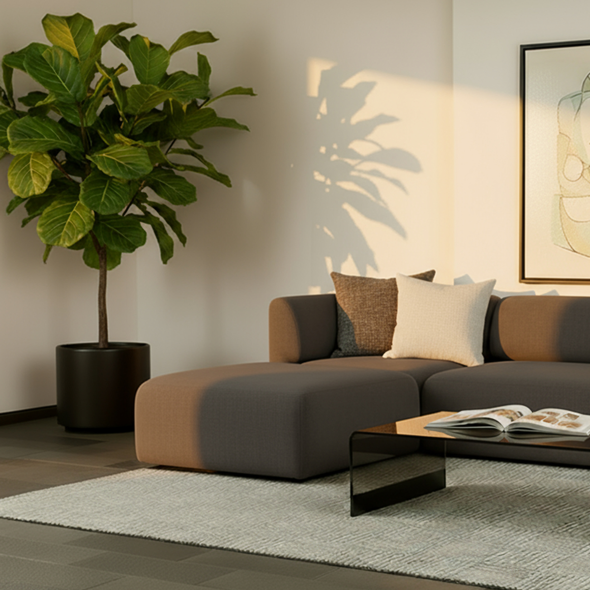 Sealife Brown Fjord Sofa pouf with soft rounded edges and textured upholstery in a cozy indoor setting