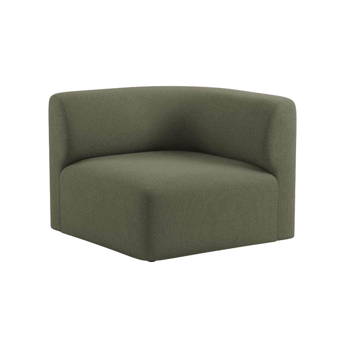 Fjord Sofa corner section right in Cosmo Olive fabric with rounded edges and soft design