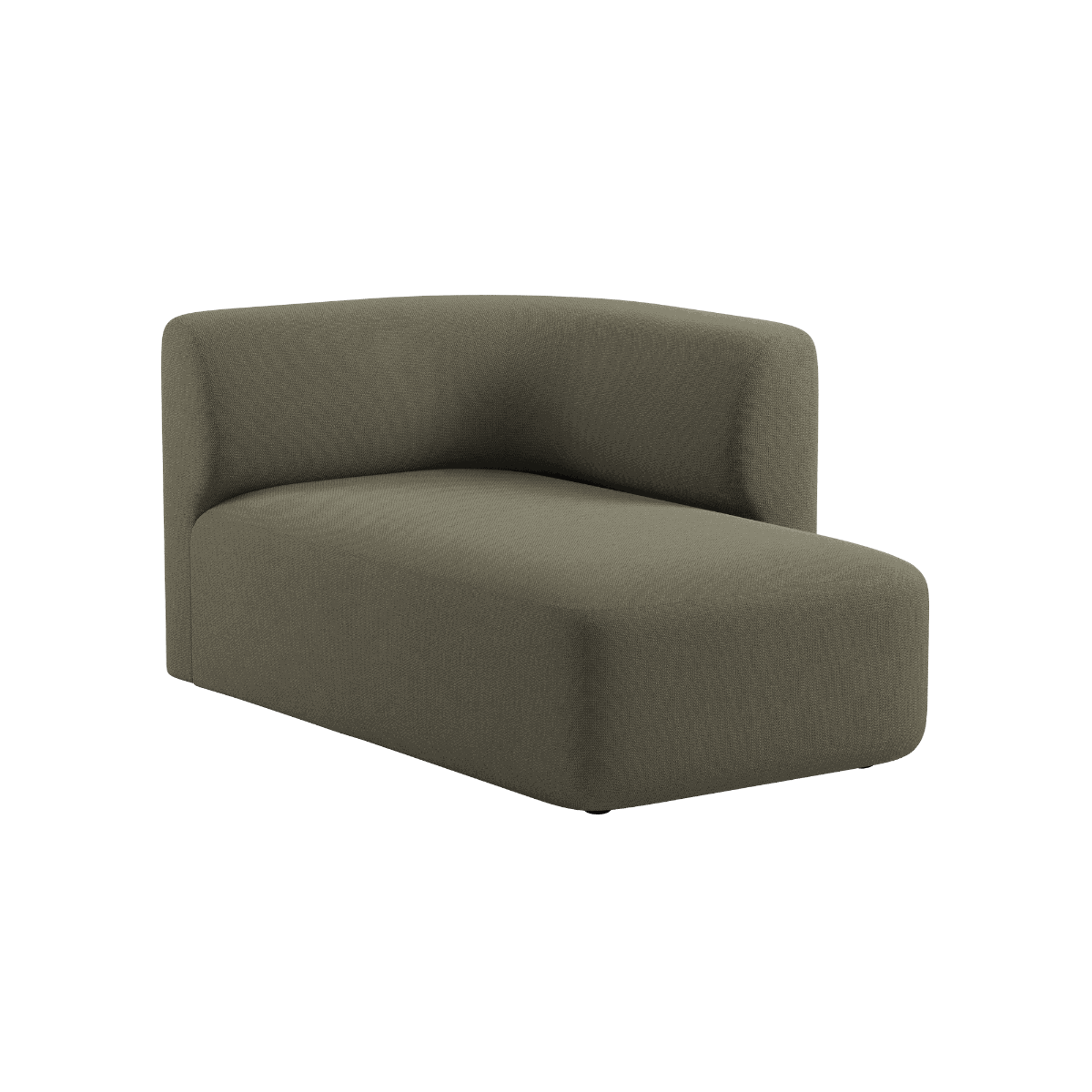 Fjord Sofa with right chaise in Cosmo Olive fabric, featuring soft lines and rounded edges.