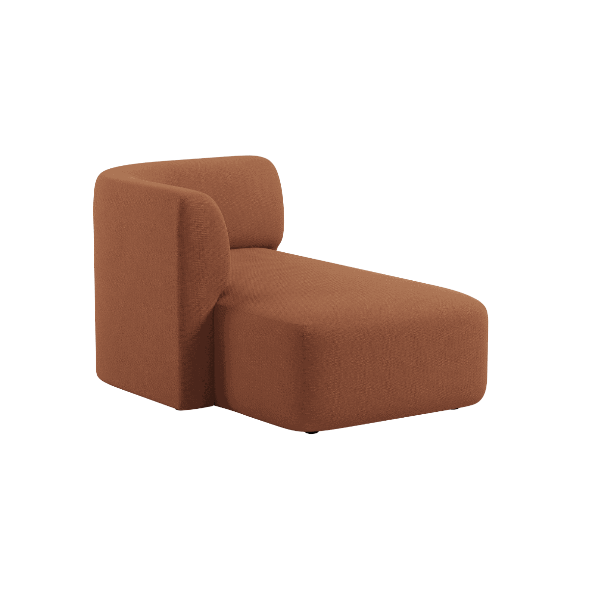 Fjord Sofa with left chaise in Cosmo Terracotta fabric with soft rounded edges and Scandinavian design.
