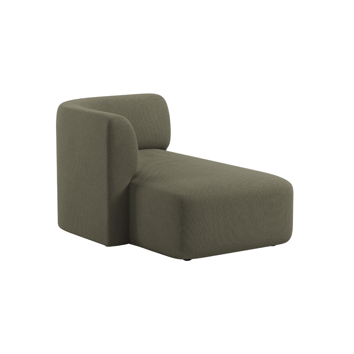 Fjord Sofa with left chaise in Cosmo Olive fabric, featuring soft lines and rounded edges.