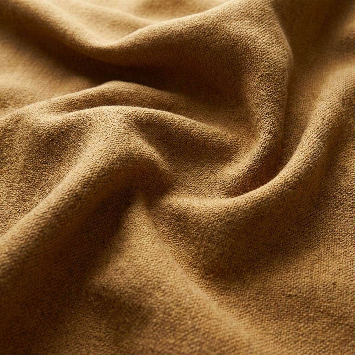 Fjord Sofa with right chaise in Cosmo Mustard fabric, featuring soft rounded edges and Scandinavian design.