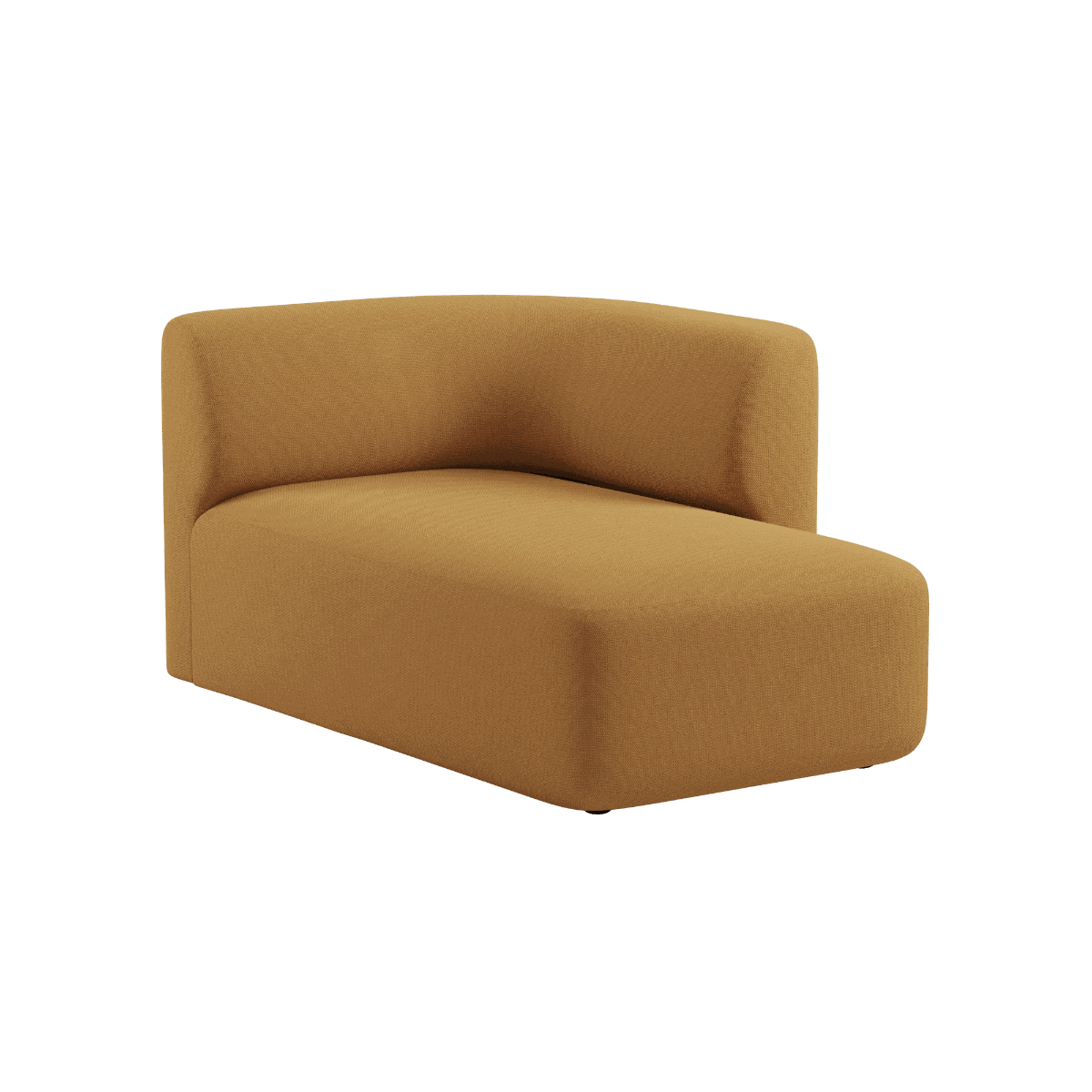 Fjord Sofa with right chaise in Cosmo Mustard fabric, featuring soft lines and rounded edges