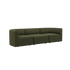 Three-seater Fjord Sofa in Cosmo Olive fabric with soft rounded edges and Scandinavian design.