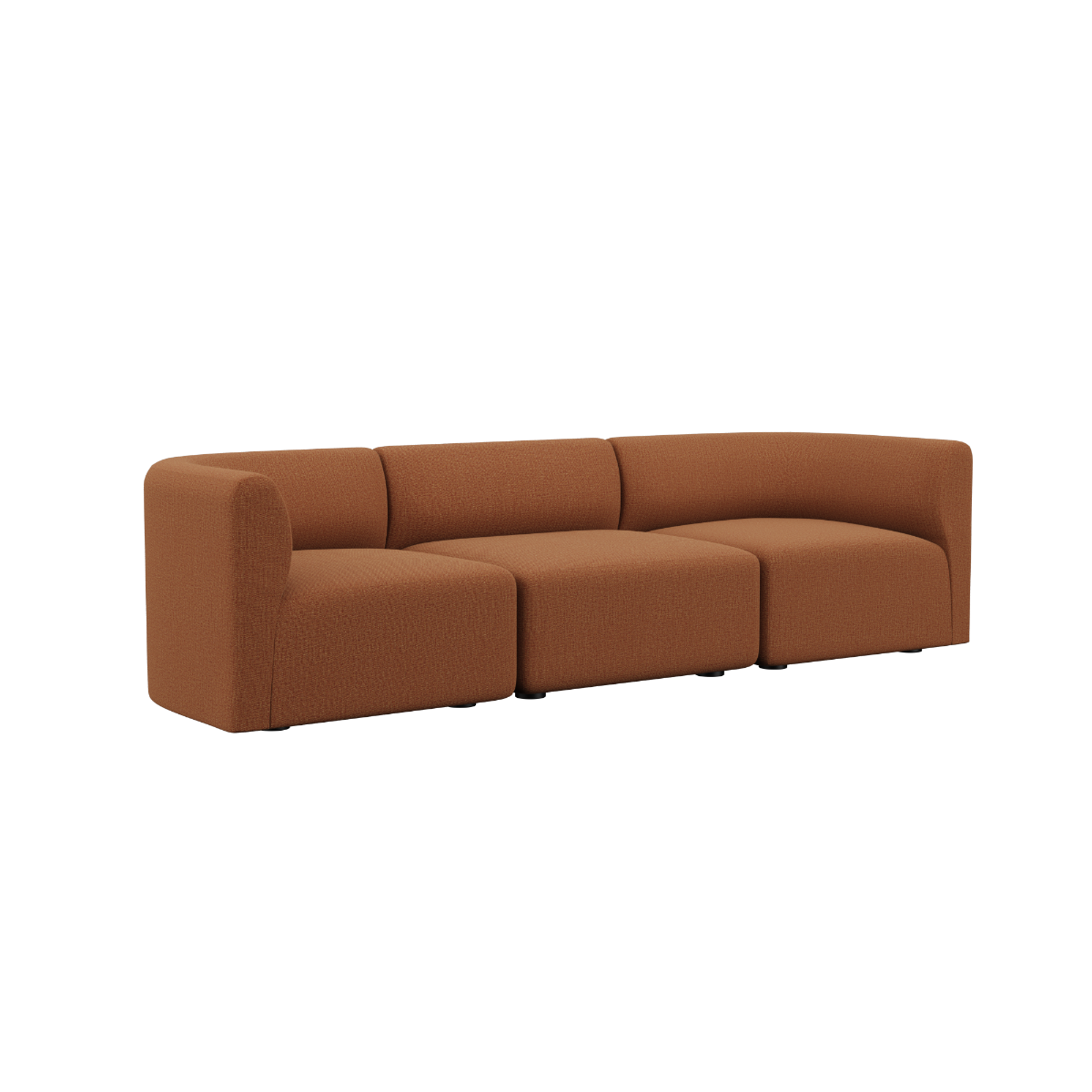 Three-seater Fjord Sofa in Cosmo Terracotta fabric without pouf, featuring soft lines and rounded edges.