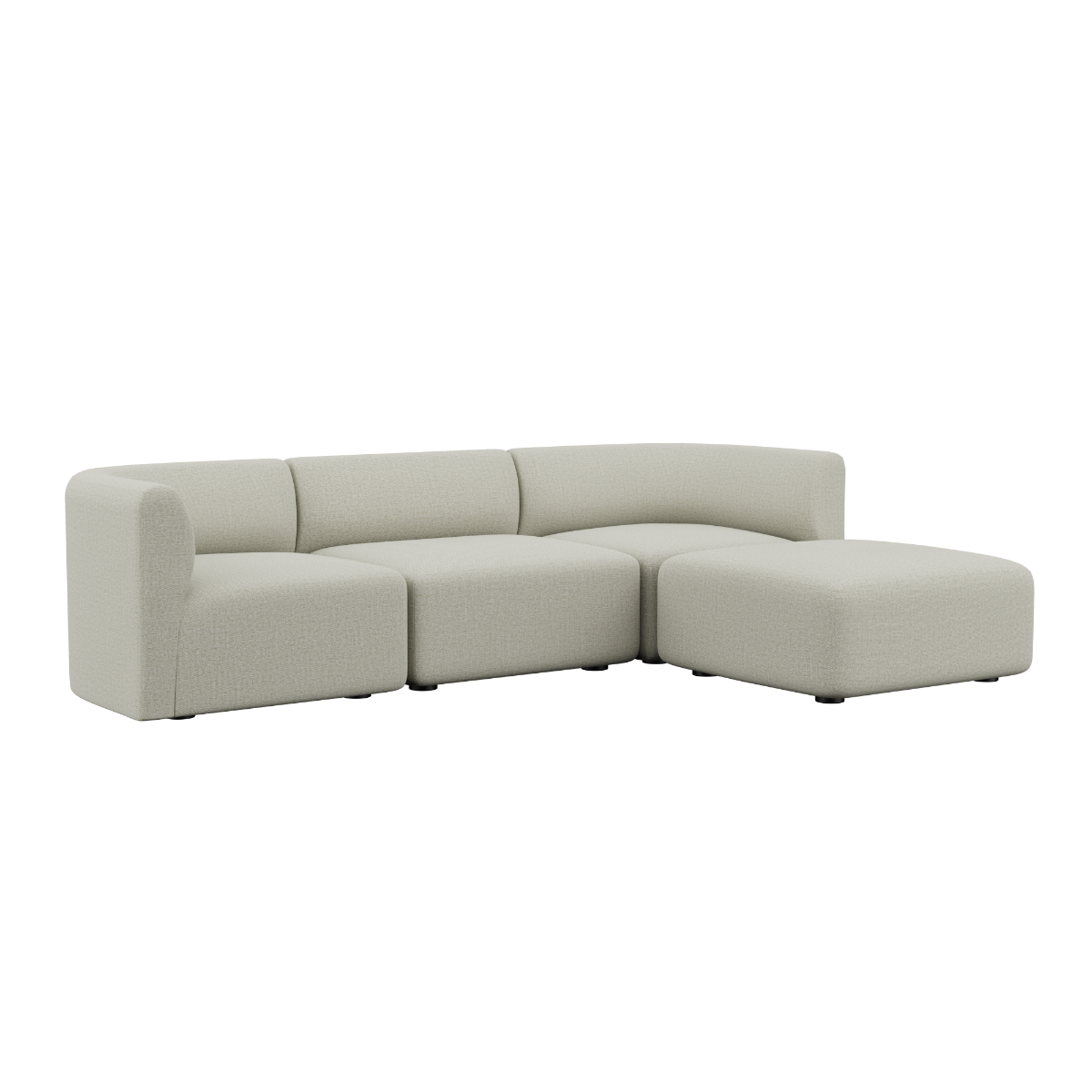 Cosmo Beige Fjord Sofa 3-seater with pouf, rounded edges and soft upholstery in a calm Scandinavian style
