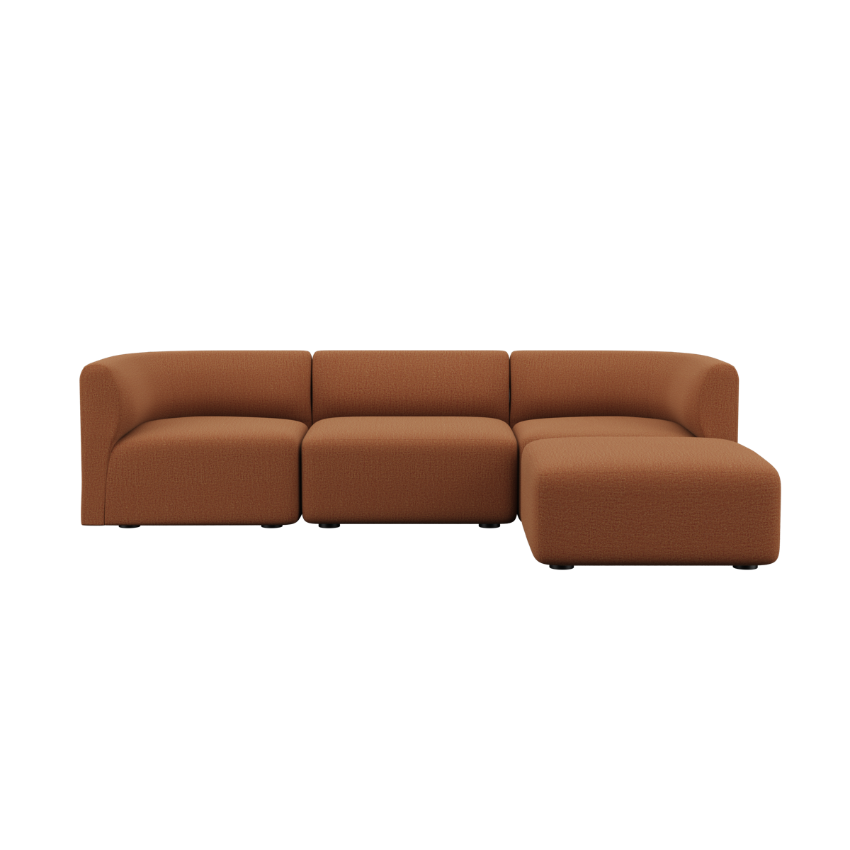 Brown three seater Fjord sofa with soft rounded cushions and a generous chaise design for comfortable Scandinavian living rooms from sackit