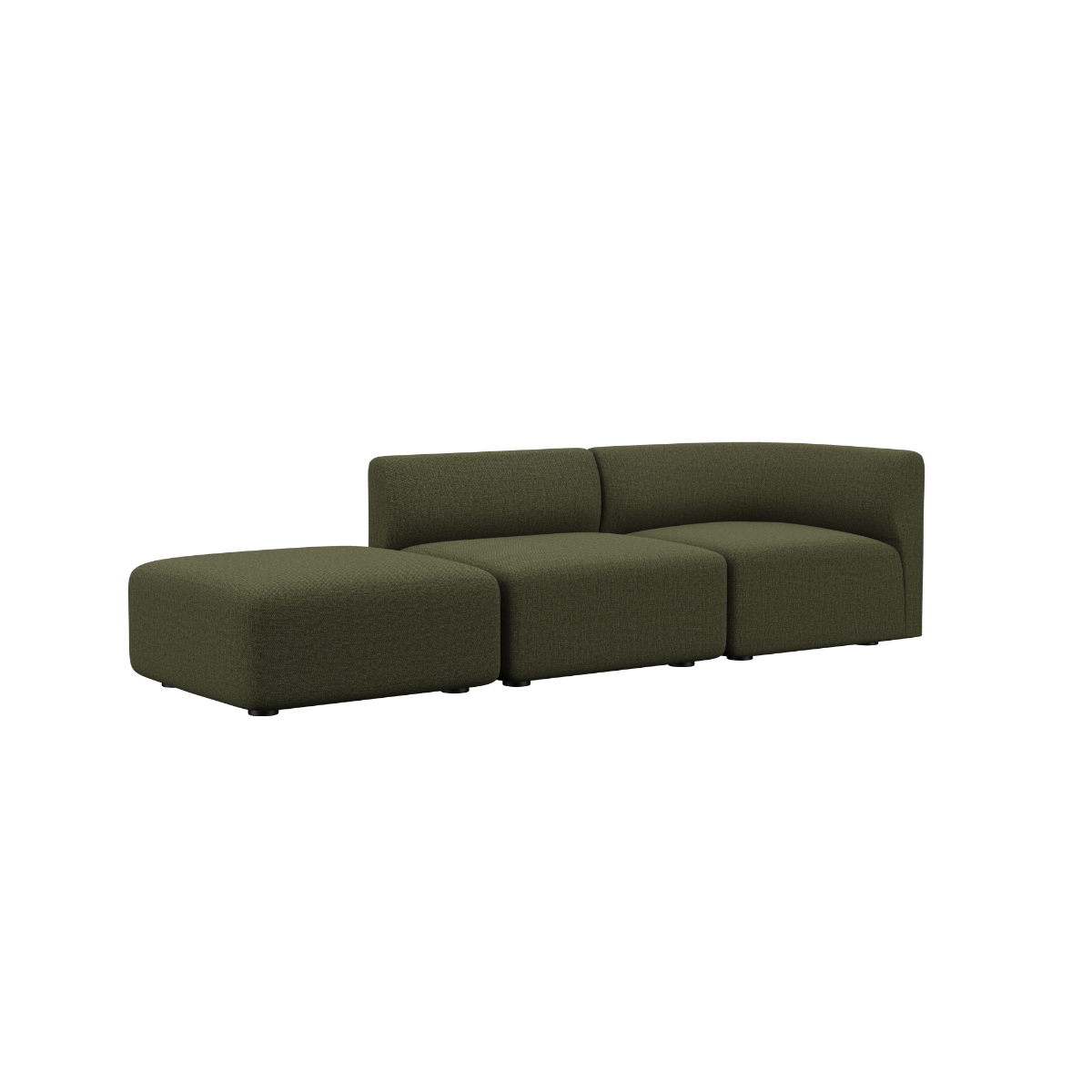 Fjord Sofa 2-seater with left open end in Cosmo Olive textile upholstery with soft rounded edges