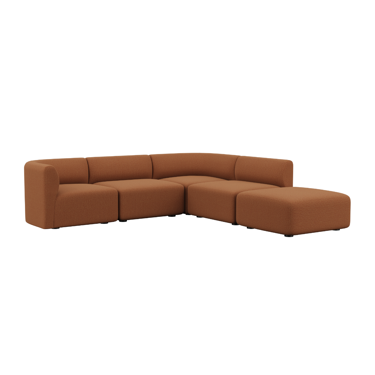 Fjord Sofa corner sofa with open end in warm Cosmo Terracotta fabric with soft rounded edges