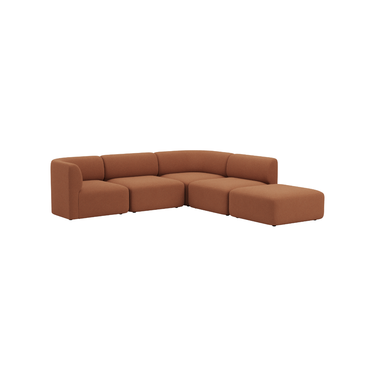 Brown Scandinavian corner sofa with an open end and soft rounded cushions from sackit for comfortable modern indoor living